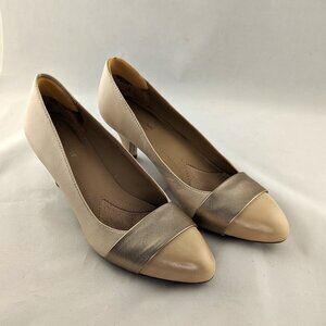 Naturalizer Darlene Leather Two Tone Cream and Gold trim Pumps Women's Shoes in